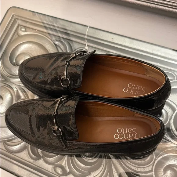 Franco Sarto Cason Womens 9.5 M Black Patent Loafers Sleek Slip-On Work Shoes - Picture 3 of 10